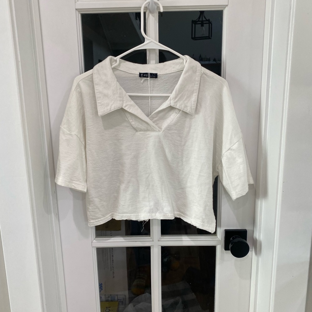 White Crop Top with collar Size Large